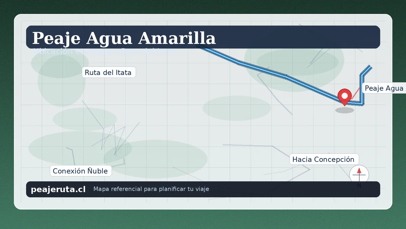 Ubicación del Peaje Agua Amarilla en mapa de carretera con tramo concesionado