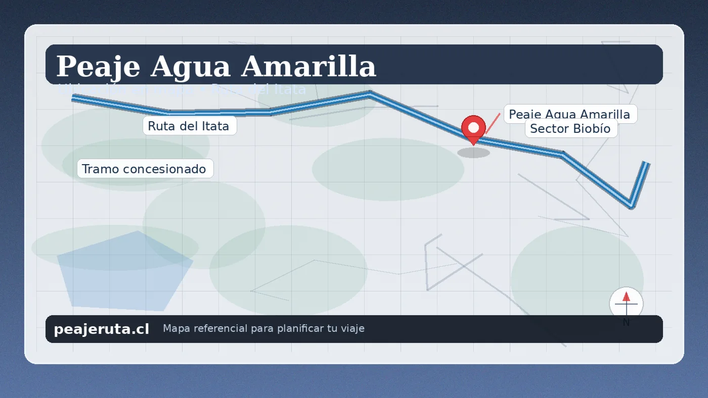 Mapa de acceso al Peaje Agua Amarilla para conductores en la Ruta del Itata