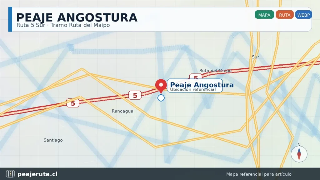 Peaje Angostura ubicación en mapa de Ruta 5 Sur en Chile