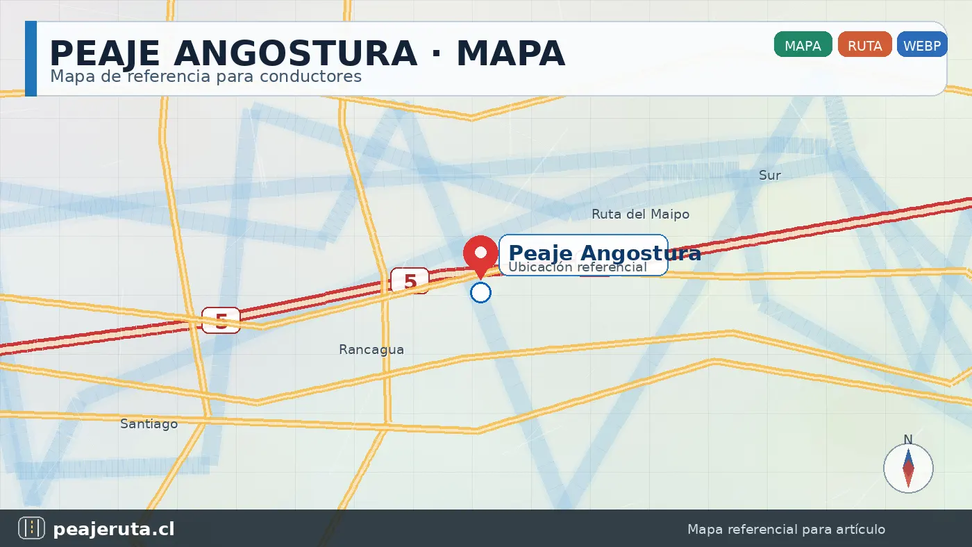 Mapa del Peaje Angostura para planificar ruta entre Santiago y el sur de Chile
