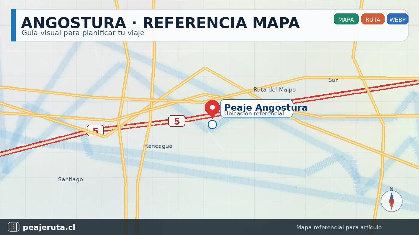 Mapa de acceso al Peaje Angostura para conductores que viajan desde Santiago