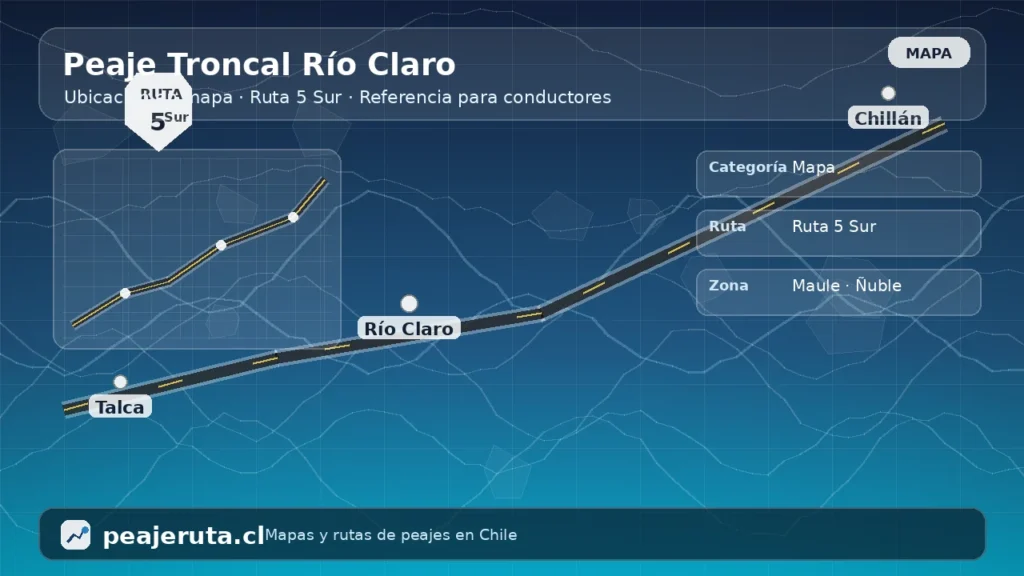 Peaje Troncal Río Claro ubicación en mapa de Ruta 5 Sur en Chile