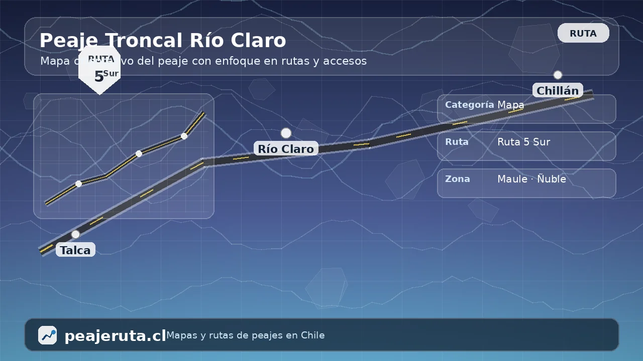 Mapa de acceso al Peaje Troncal Río Claro con ruta y tramo concesionado