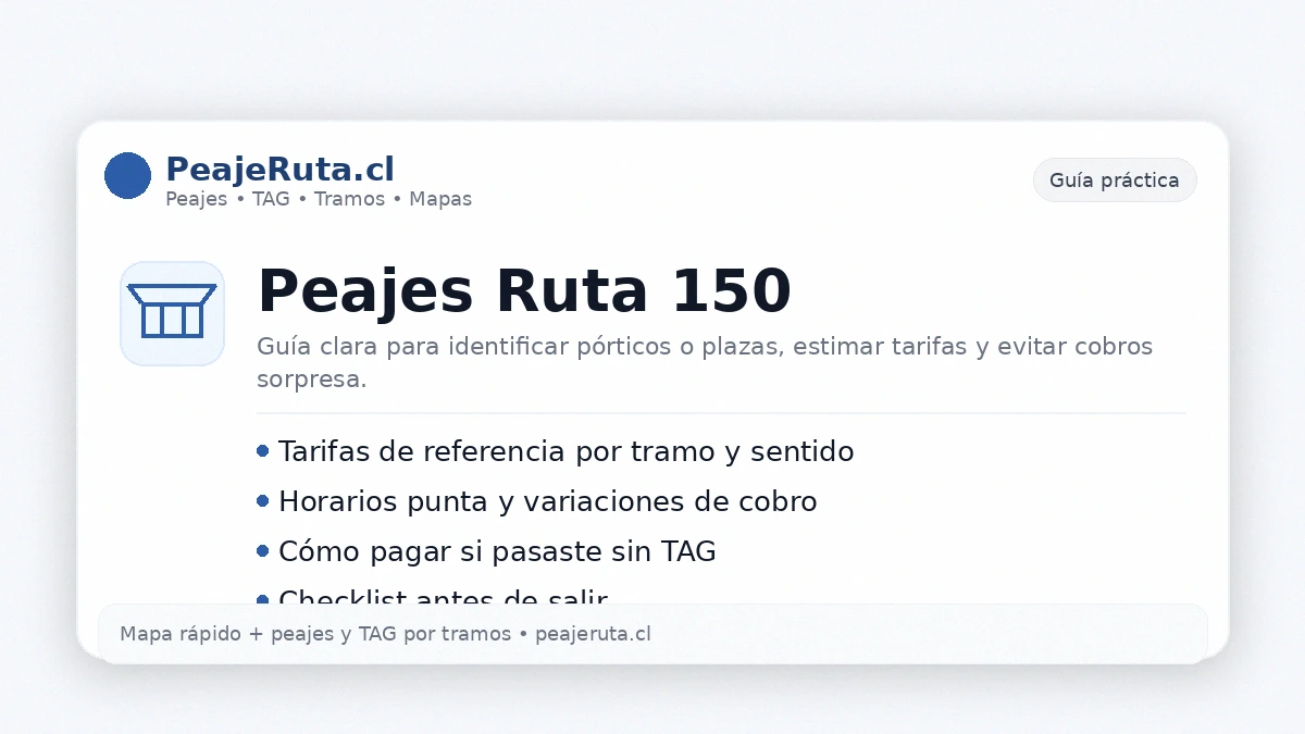 Peajes Ruta 150: tarifas, pórticos y cómo pagar con TAG o sin TAG (guía PeajeRuta)