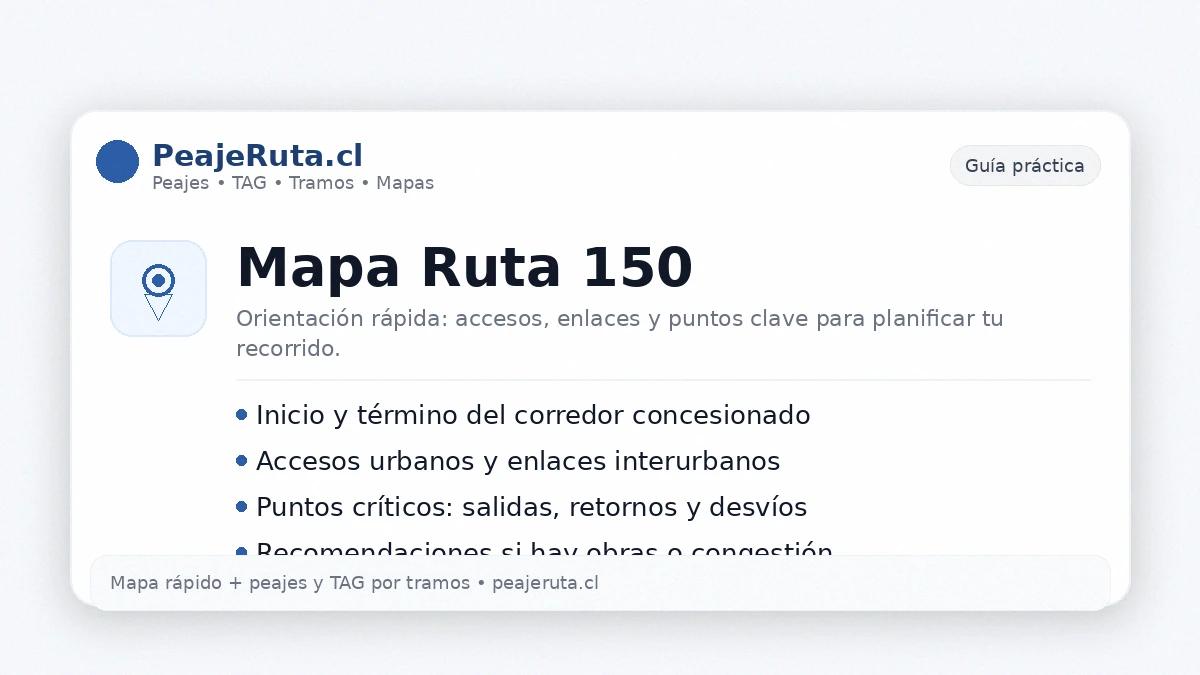 Mapa Ruta 150 Chile: accesos y enlaces a Ruta 5, tramos y puntos de cobro