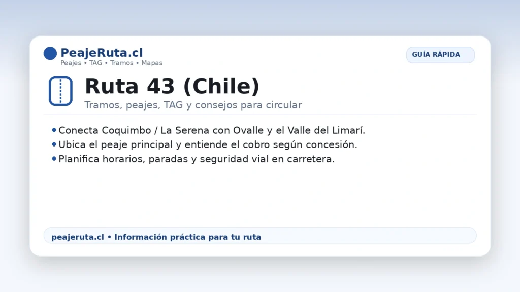 Ruta 43 en Chile: tramos, peajes y TAG entre Coquimbo, La Serena y Ovalle (guía PeajeRuta)
