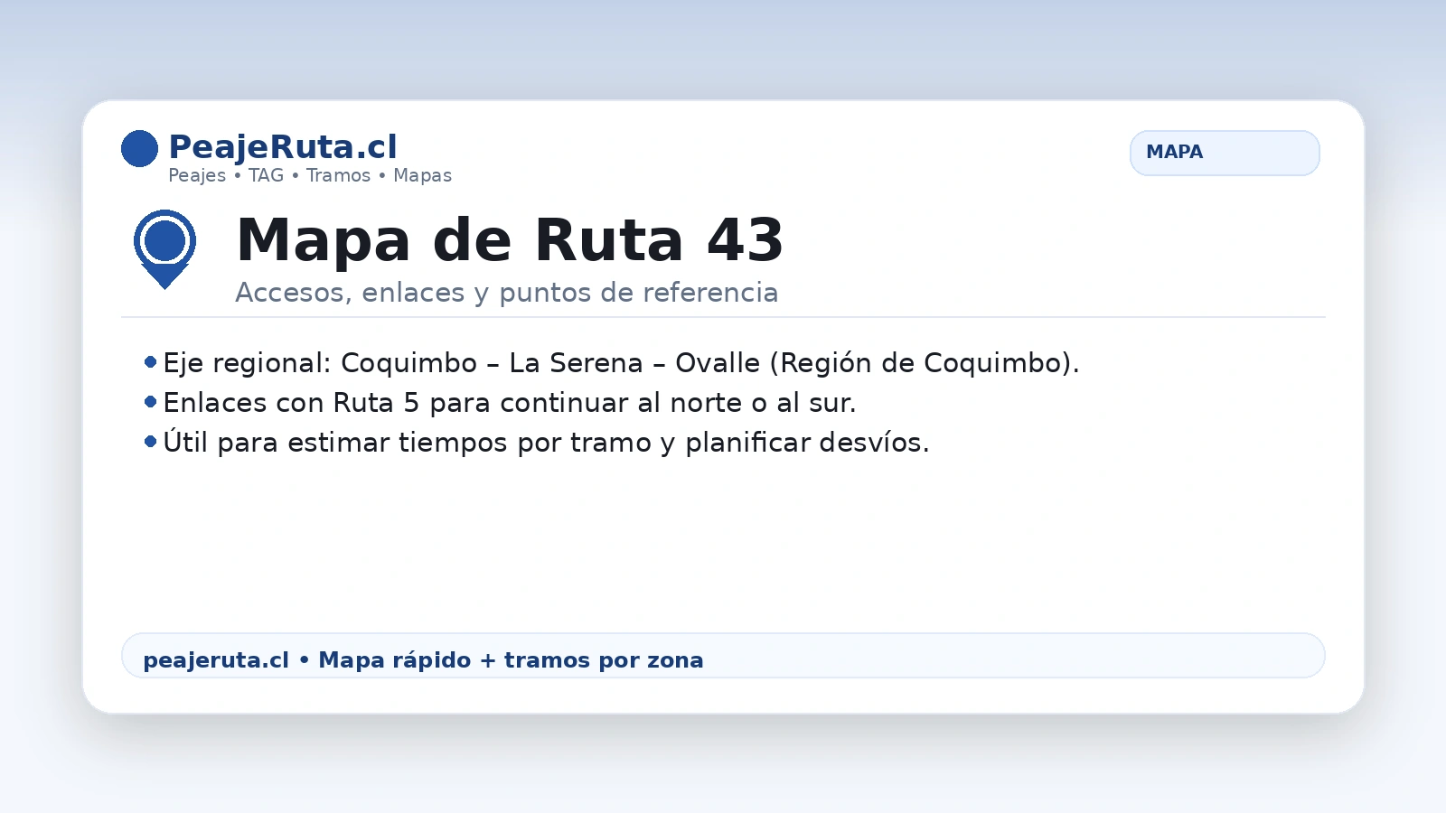Mapa de la Ruta 43: accesos y enlaces con Ruta 5 entre La Serena, Coquimbo y Ovalle