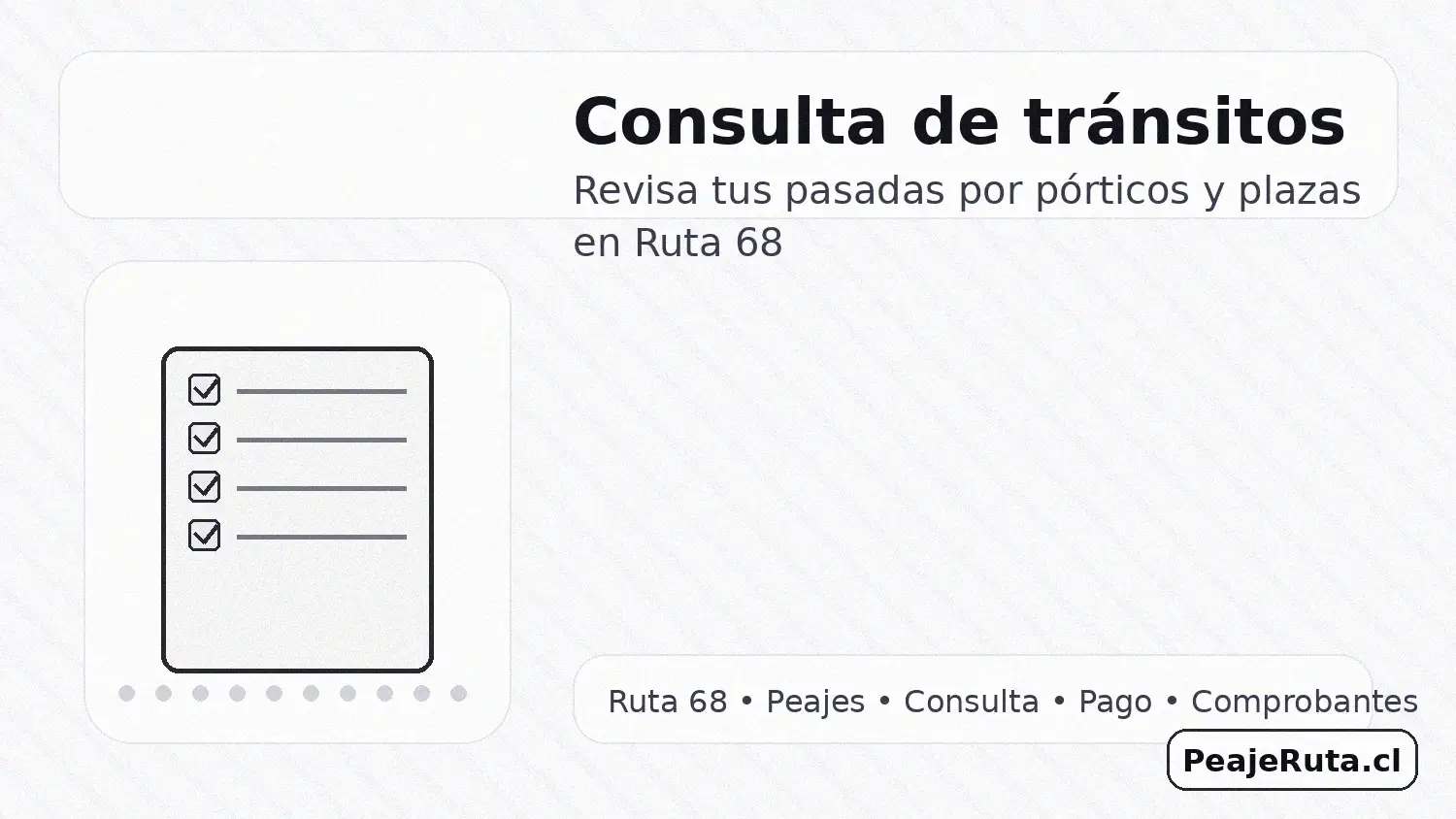 Consulta de tránsitos en Ruta 68: revisar pasadas por pórticos y plazas de peaje - PeajeRuta.cl